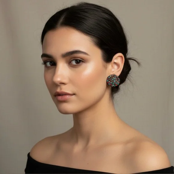 Vintage Multi-Color Rhinestone Cluster Clip-On Statement Earrings - Picture 2 of 10